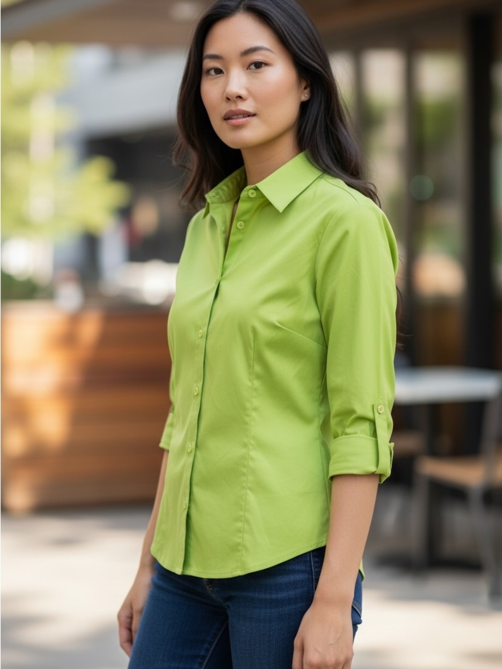 NWT Westbound Stretch Dark Citron Button Front Shirt M